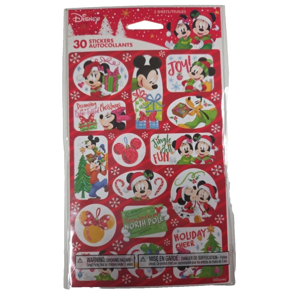 Disney Mickey Mouse 30 Stickers CHRISTMAS THEME
